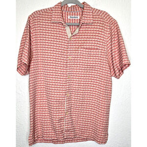 Tommy Bahama Shirt Mens Medium Pink Red Silk Textured Button Up Short Sleeve‎